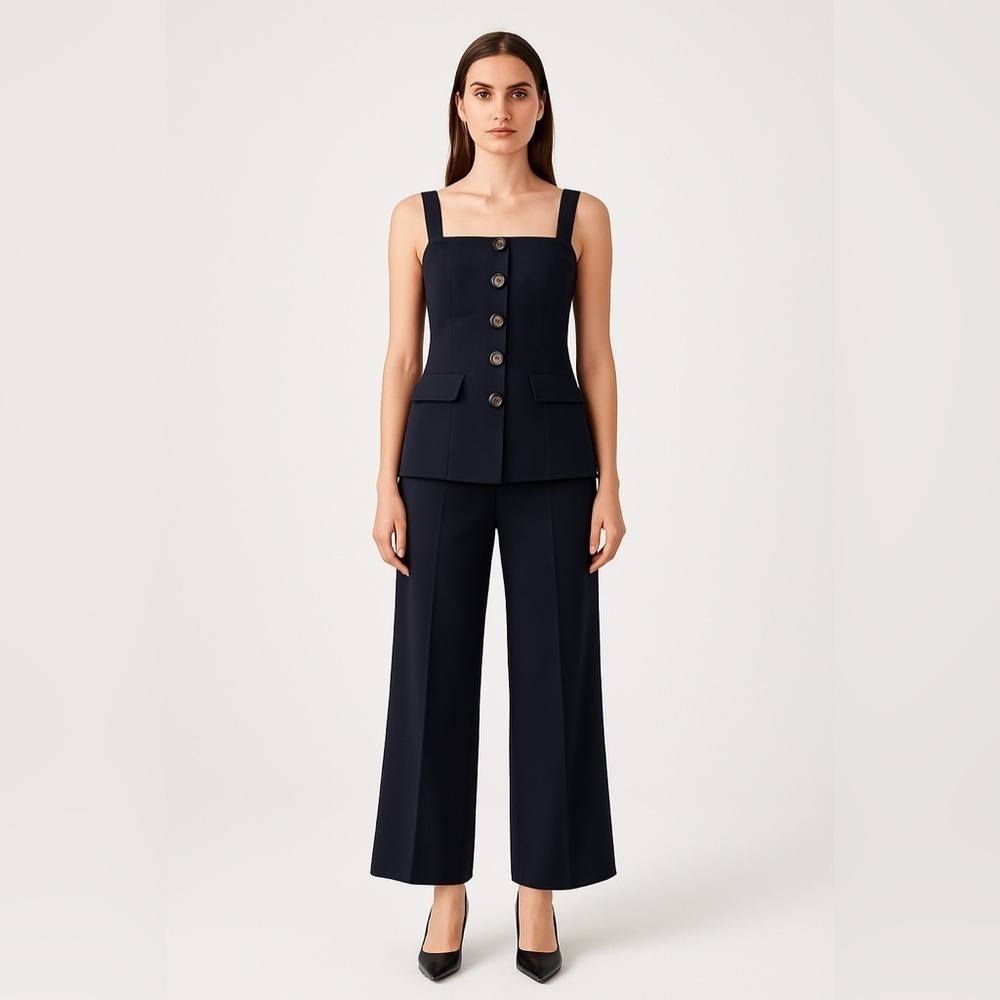 Pearl by Lela Rose Elegant Navy Square Neck Top Strap Feminine Chic Modern 14